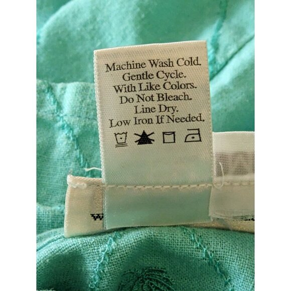 Coldwater Creek Top Womens M Blue Linen Blend Short Sleeve Button Up Palm Trees - Picture 6 of 6